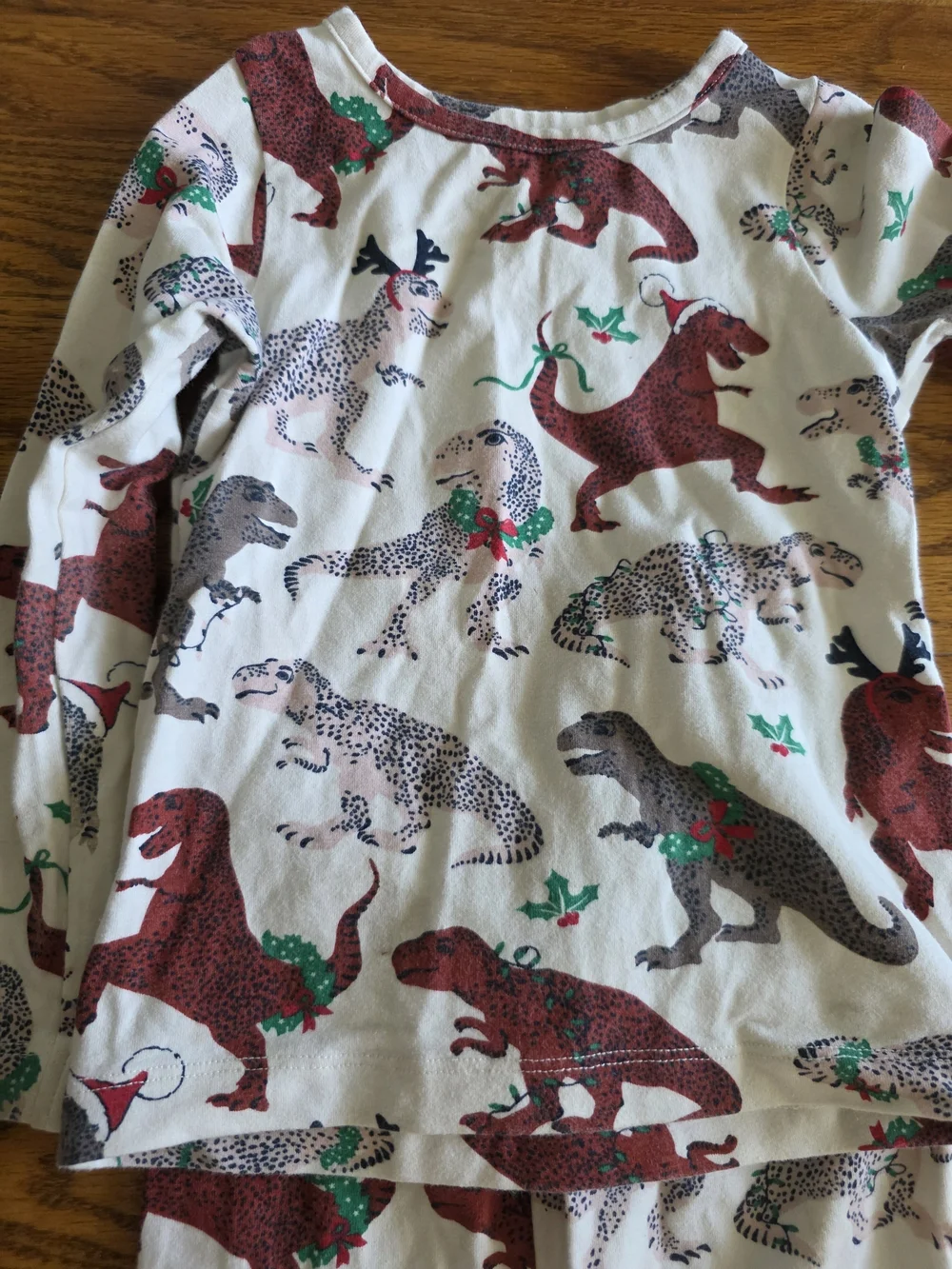 Pink Chicken White Pajama Set with Brown and Gray Dinosaur Print
